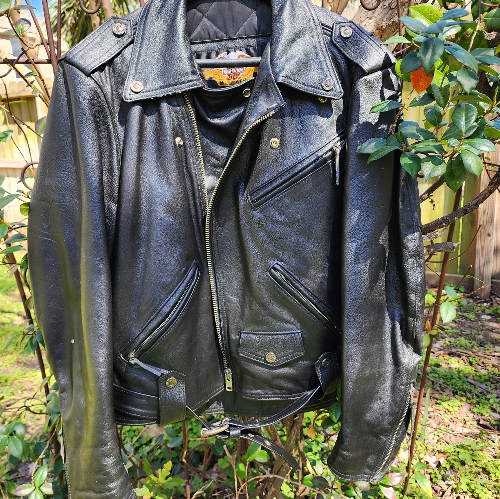Men's Vintage Authentic Harley Davidson Black Leather Jacket Large